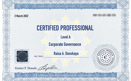 Certified professional, EU-NFQ, Corporate Governance, Level A
