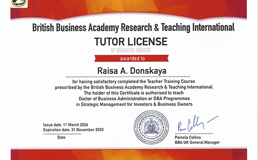 Brirtish Business Academy Research & Teaching International TUTOR LICENSE